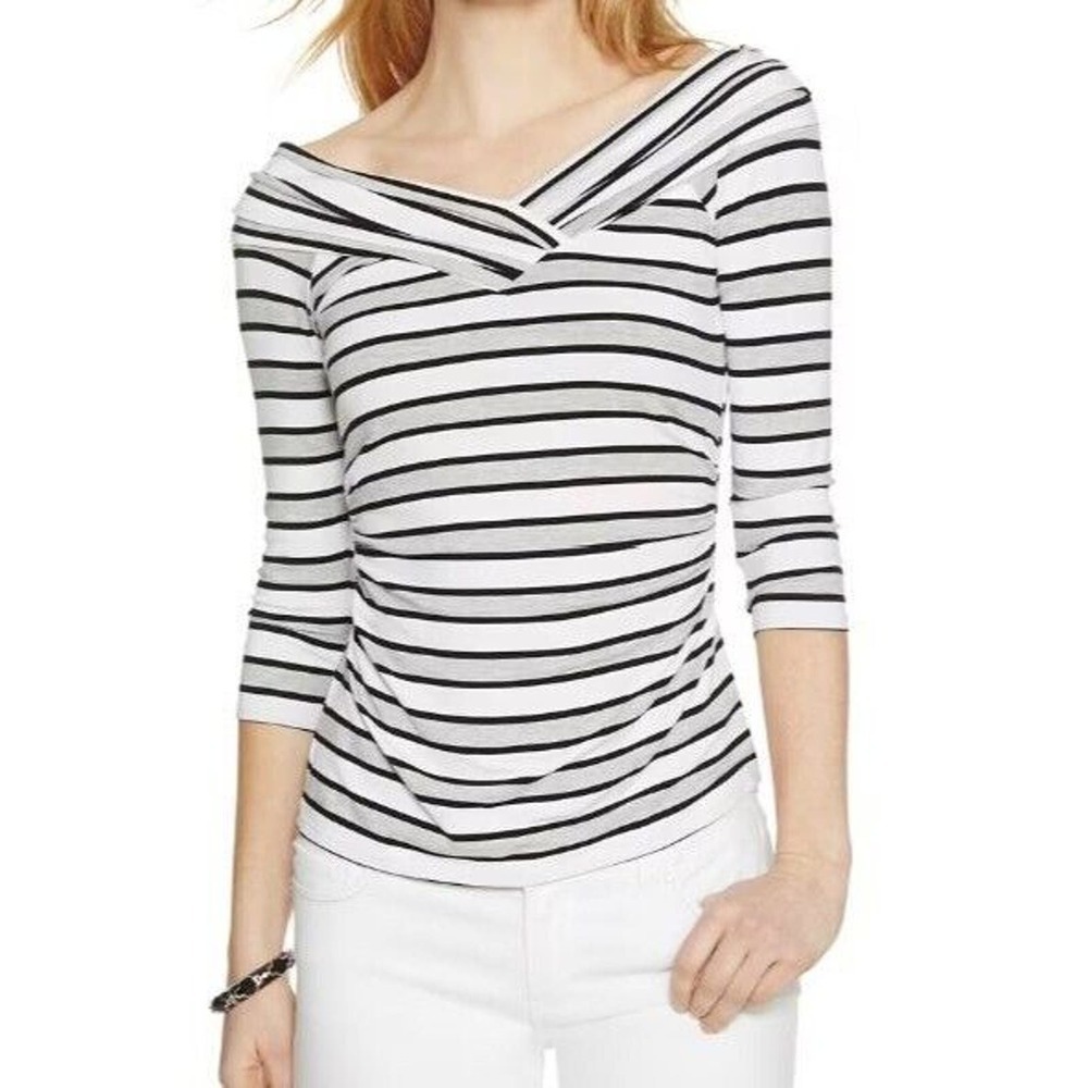 White House Black Market 3/4 Sleeve At-The-Shoulder Stripe Top Ladies XS